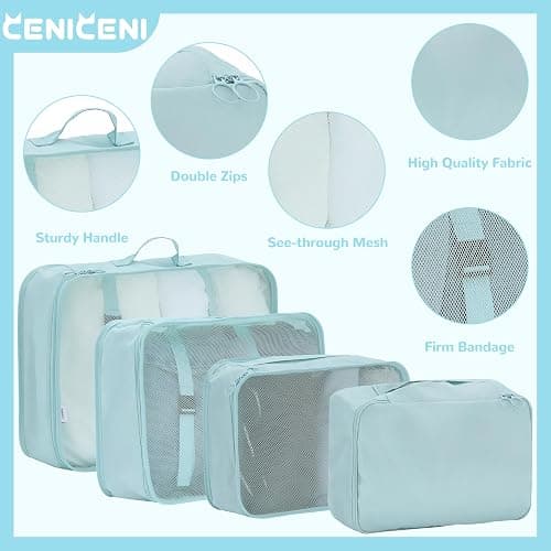 CENICENI 7 Set Packing Cubes for Travel, Gifts for Women Mom, Suitcase Organizer Bags for Luggage with Hanging Toiletry Bag and Shoe Bag, Vacation Essentials Travel Accessories Baby Blue thumbnail 4