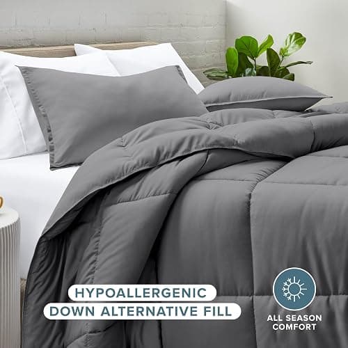Bare Home Comforter Set - Queen Size - Ultra-Soft - Goose Down Alternative - Premium 1800 Series - All Season Warmth (Queen, Grey) thumbnail 2