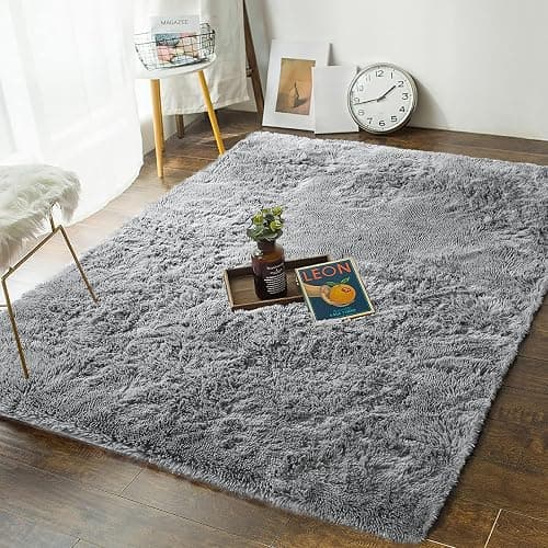 Andecor Soft Fluffy Bedroom Rugs, 4 x 6 Feet Indoor Shaggy Plush Area Rug for Boys Girls Kids Baby College Dorm Living Room Home Decor Floor Carpet, Grey - Image 1