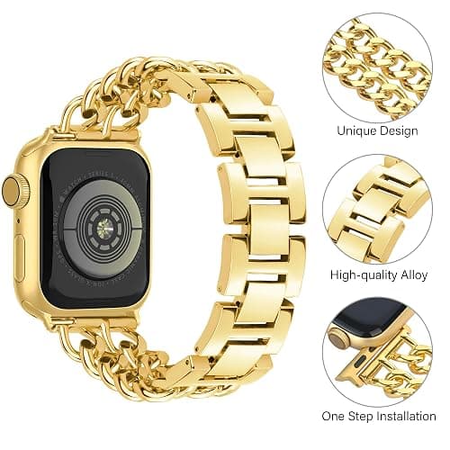 Aniaboho Metal Watch Bands for Women Compatible with Apple Watch Bands for Women Men 40mm 38mm 41mm 42mm 44mm 45mm 46mm, Adjustable Replacement Bracelet for iWatch Bands Series 11 SE 10 9 8 7 6 5 4 3 thumbnail 2