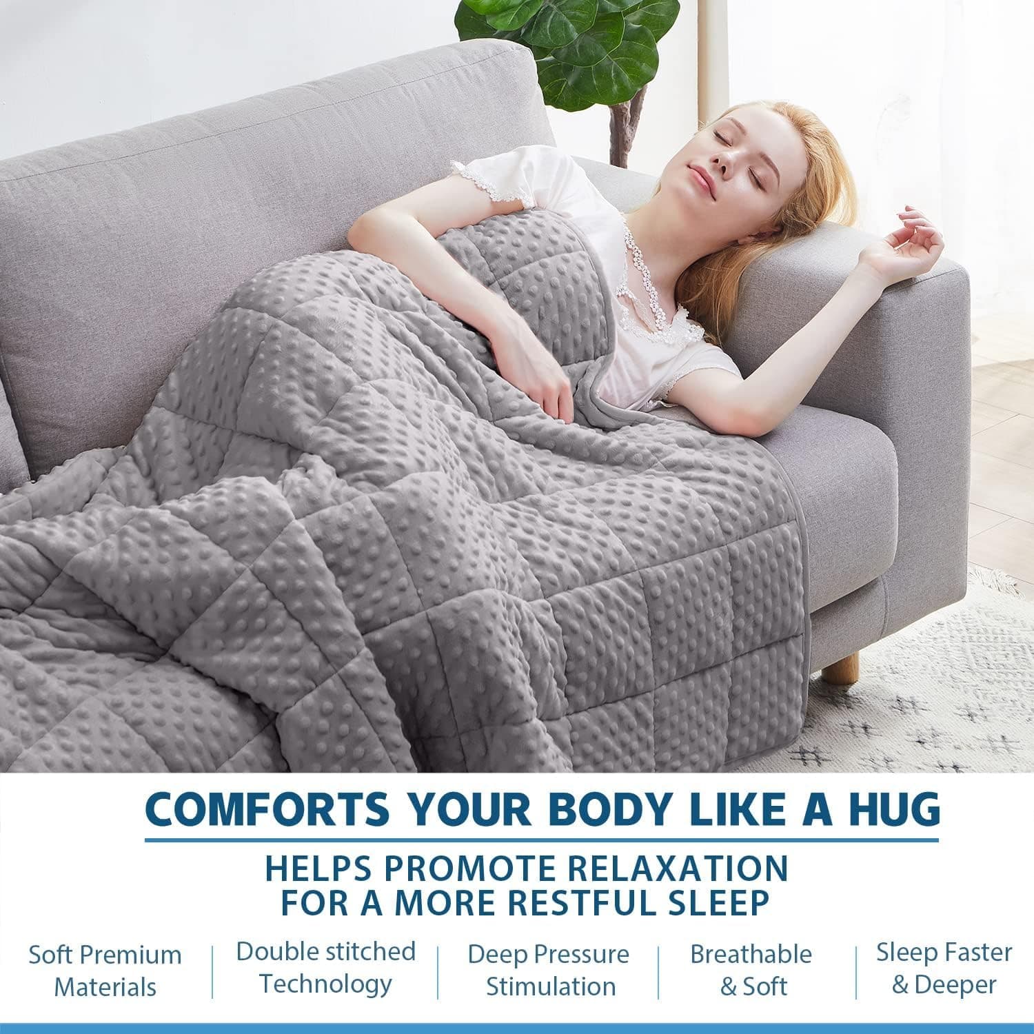 Weighted Blanket for Adult Breathable Soft Minky Weighted Throw Blanket for All Season,Heavy Blanket with Premium Glass Beads (Grey, 150cm x 200cm 6.8kg) thumbnail 4