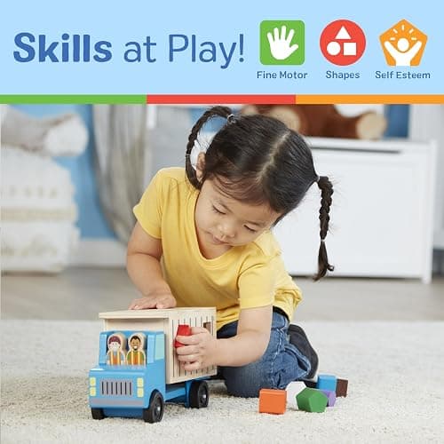 Melissa & Doug Shape-Sorting Wooden Dump Truck Toy with 9 Colorful Shapes and 2 Play Figures Wooden Vehicle Toys, Shape Sorter Toys for Toddlers Ages 2+ thumbnail 2