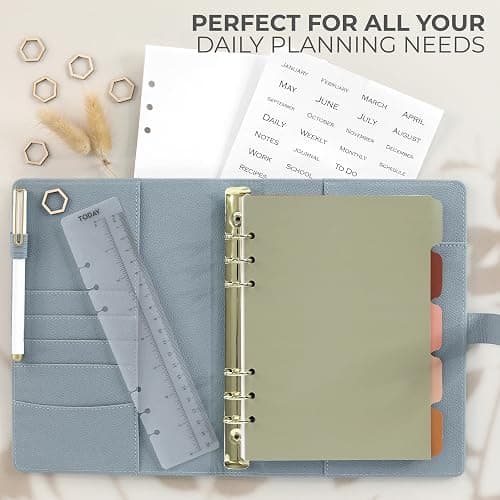 Aesthetic A5 Binder with 6 Golden Rings - Refillable & Sturdy Planner w Pockets Keeps You Perfectly Organized - Mini Notebook with Magnetic Closure Works Great as Photocard Binder for All Your Cards thumbnail 5