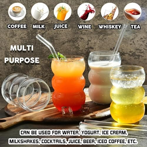 ALINK Bubble Gläs 4er Set Trinkglas,550ml gerippte trinkgläser,wave glas,Latte Macchiato Gläser,Eiskaffee Gläser,Longdrinkgläser,Cocktailgläser - Pack of 4 - 550ML thumbnail 4