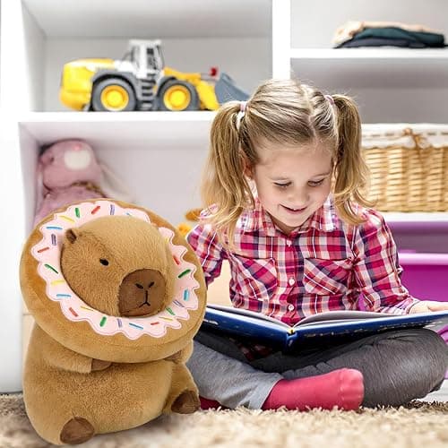 Ditucu Cute Capybara Plush Pillow with Wearable Donut Headgear Stuffed Animal Food Capibara Plushies Toys Gifts for Kids Brown 11 inch thumbnail 8