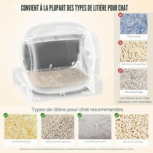 Litière Chat Automatique XXL Autonettoyante, Fermée, Anti-Odeur,Silencieuse | Litière chat autonettoyante XXL : multicapteurs sécurité, ions anti-odeurs, réservoir 65L+9L, entrée 15cm, application TUYA thumbnail 7