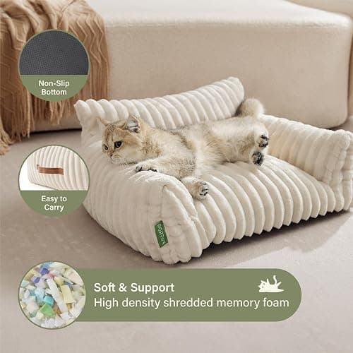 FWERDG Cute Couch Bed for Pets, Supportive Cat Sofa for Indoor Cats, Small Dog Sofa Bed for Small Dogs, Cream, 24 inches thumbnail 4