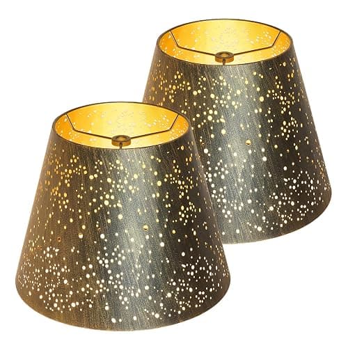 Etched Starlight 𝐌𝐞𝐭𝐚𝐥 𝐋𝐚𝐦𝐩 𝐒𝐡𝐚𝐝𝐞𝐬 𝐬𝐞𝐭 𝐨𝐟 𝟐 Top 6‘’ Bottom 10‘’ Height 7.5" Barrel Shade Lampshades Fits Most Table Lamp and Floor Lamp Spider Outer Bronze and inner Gold - Image 1