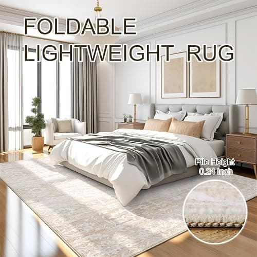 Soalmost 5x7 Area Rugs for Living Room, Beige Floral Washable Rugs for Dining Room, Bedroom, Home Office, Vintage Non-Slip Thin Rug thumbnail 6
