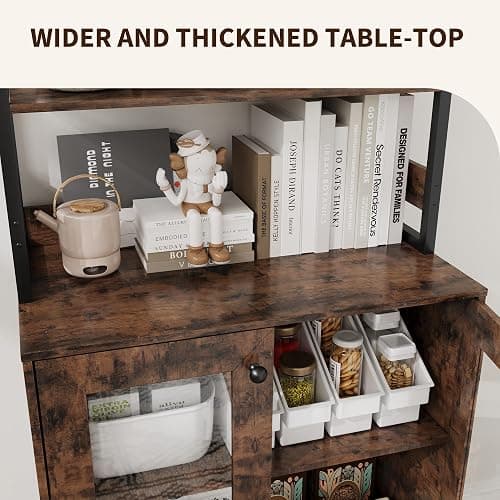 Amenitlif Kitchen Pantry Cabinet with LED Lights & Power Outlet, 66.9" H Kitchen Bakers Rack with Storage Shelves, Bar Cabinet with Glass Doors for Dining Room, Living Room, Hallway thumbnail 7