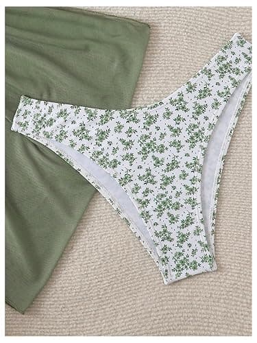 SHENHE Women's 3 Piece Polka Dots Floral Bikini Set with Wrap Coverup Halter Triangle Swimsuits thumbnail 4