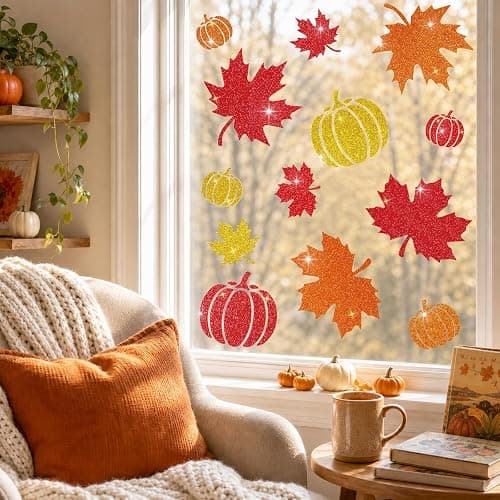 Glitter Fall Window Clings Autumn Thanksgiving Window Stickers Decals Decor | 6 Sheets Window Decals with Sparkling Powder, Happy Fall Decorations for Home Office School Classroom Kids Room Indoor Party thumbnail 7