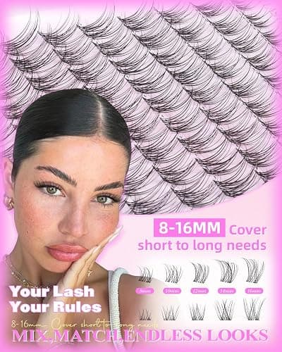 Wispy Lash Clusters Kit Venus Invisible Band Eyelash Clusters 8-16mm Lash Extension Kit Natural Lashes Clusters Eyelash Extension Kit with Thin Band Lash Cluster Clear Lash Glue and Tweezers by Wtvane thumbnail 3
