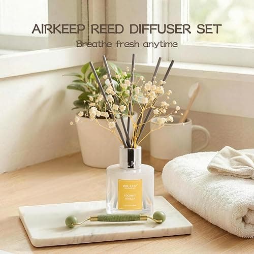 Airkeep Reed Diffuser Set,3.38 fl oz (100 ml) - Coconut Vanilla Oil Diffusers with 8 Reed Sticks, Home Fragrance Reed Diffuser for Bathroom Shelf Decor thumbnail 4