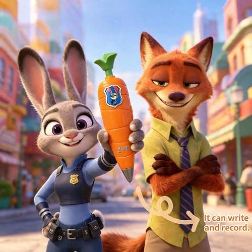 MINISO Zootopia Judy Garry Cartoon Recording Ballpoint Pen, Carrot and Snake Design, Voice Recorder Feature push-button writing ballpoint pen (Judy) thumbnail 2