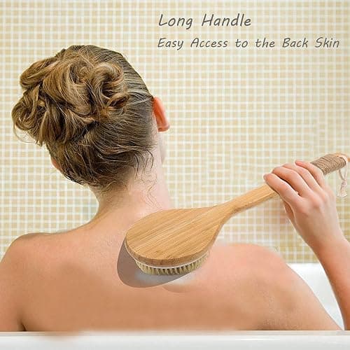 TEMEAYE Dry Brushing Body Brush Sets Wooden Handle Combined with Medium Strength Natural Bristles Gentle Exfoliator Remove Cellulite Lymphatic Drainage Makes the Skin of the Entire Body Softer thumbnail 3