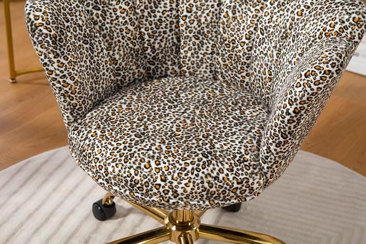 ZOBIDO Comfy Home Office Task Chair with Wheels, Cute Modern Upholstered PU Seashell Back Adjustable Swivel Vanity Desk Chair, for Women,for Girls, Living Room, Bedroom（Leopard thumbnail 8