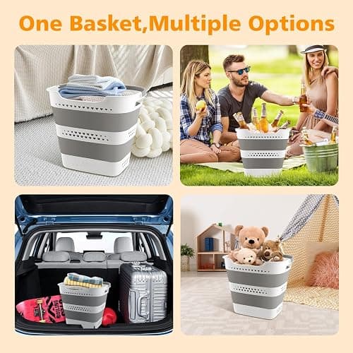 2 Pcs 42L Medium Collapsible Plastic Laundry Basket with Handles, Foldable Laundry Basket Hamper, Pop Up Storage Container Organizer for Washing Storage (Gery, 17 Inch * 13 Inch * 15 Inch) thumbnail 8