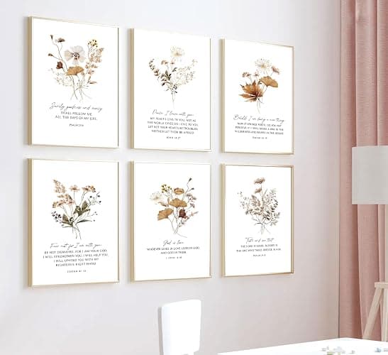 6Pcs Bible Verses Floral Wall Art Christian Wildflower Poster Prints Scripture Flower Canvas Pictures Neutral Botanical Painting Aesthetics Farmhouse Wall Decor for Bedroom living room 8x10in Unframed thumbnail 8