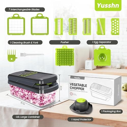 Yusshn Vegetable Chopper,12-in-1 Multifunctional Food Chopper,Professional Onion Chopper with 7 Blades,Vegetable Cutter with Container for Salad,Potato,Carrot,and Garlic; Essential Kitchen Tool(Grey) thumbnail 3