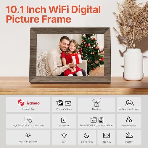 Frameo 10.1" Digital Picture Frame with 32GB Memory Wood WiFi Electronic Photo Frame 1280 x 800 IPS Touch Screen Auto-Rotate Slideshow Wall Mountable Share Photos/Video Remotely Anywhere thumbnail 5
