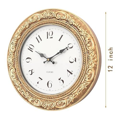 Menterry European Vintage Decorative Wall Clock, 12" Antique Gold Style, Battery Operated Wall Clocks for Kitchen, Bedroom, Farmhouse, Bathroom, Offices thumbnail 3