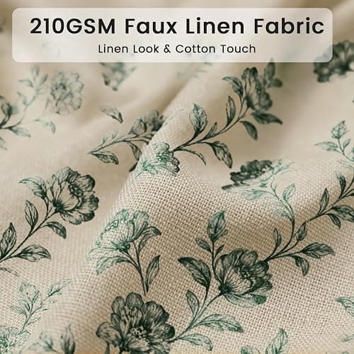 Farmhouse Sage Green Floral Shower Curtain with 12 Clear Rings 72"W x 72"L | Boho Fabric Faux Linen Shower Curtain Set, Vintage Cottagecore Shower Curtain for Bathroom thumbnail 6