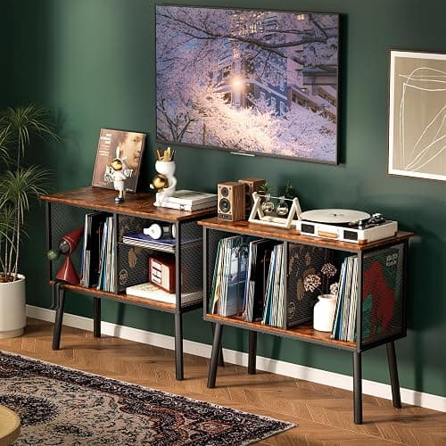 Record Player Stand with Adjustable Divider Vinyl Storage Holder Up to 200 Albums Mid-Century Large Record Player Table Vinyl Holder Turntable Stand End Table for Bedroom & Living Room, Patent Pending thumbnail 7