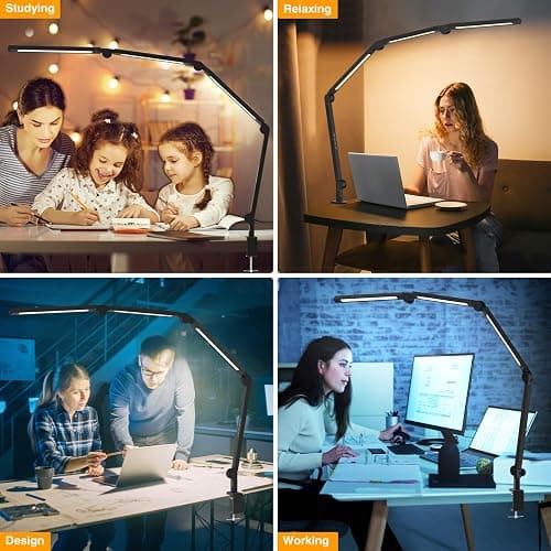 AILBTON LED Schreibtischlampe mit Clip,Mehrwinkel-Flexible 4 Abschnitte 3 Lichtquellen Büroschreibtischlampe,4 Farbtemperaturen und 5 Helligkeitsstufen,Nachtaugenpflege Tischlampe für Zuhause Büro thumbnail 4