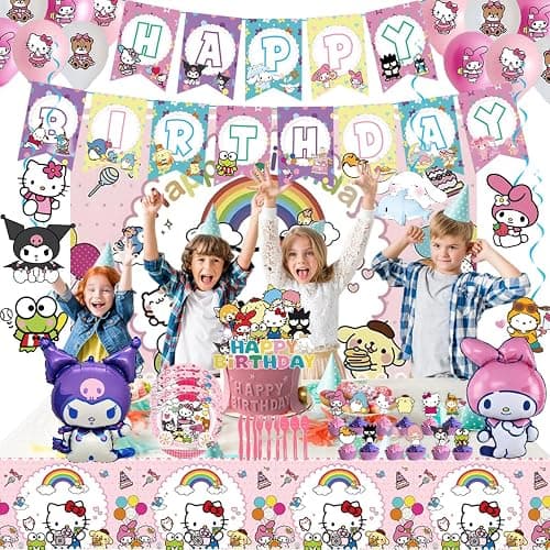 Cartoon theme party supplies,Kawai birthday decorations,Including banners, balloons, tablecloths, dinner plates, etc. thumbnail 5