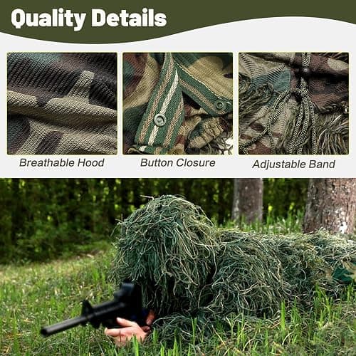 MOPHOTO 5 in 1 Ghillie Suit 3D Camouflage Hunting Suits - Jacket, Pants, Hood, Carry Bag for Adults & Youth, M/L/XL/XXL thumbnail 3