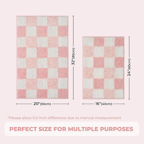 GRANNY SAYS Checkered Pink Bathroom Rugs Decor, 24" x 16", Fluffy Rug, Absorbent Microfiber Ultra Soft Bath Mat Washable, Non-Slip Bath Mats for Bathroom, Cute Floor Mat for Tub, Shower, Bedroom thumbnail 2