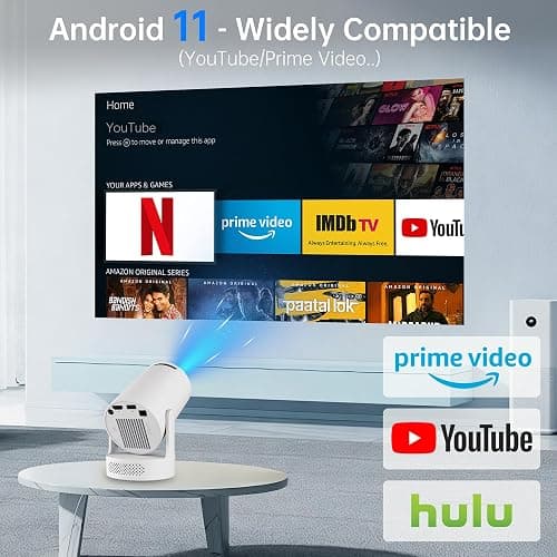 Xorytin Projector with WiFi and Bluetooth, Mini Projector with Built-in Apps, 4K Supported Smart Portable Projector, 210° Rotatable, Auto Vertical Keystone, 5W Speaker, 200 ANSI thumbnail 2