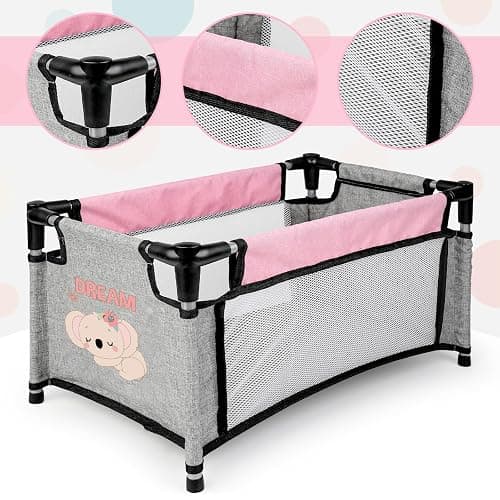 deAO Baby Doll Accessories Baby Doll Playset Furniture Set Baby Doll Crib High Chair Diaper Bag, Pretend Play Role Play Doll Accessories Set, Birthday Gifts for Kids Girl Boy thumbnail 4