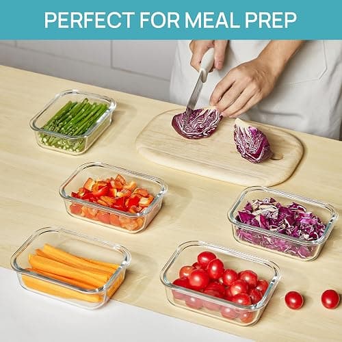 Vtopmart 5Pack 22oz Glass Storage Containers with Lids, Grey | Glass Meal Prep Food Container Sets, Snap Airtight Lid, For Microwave, Oven, Freezer and Dishwasher, BPA Free thumbnail 2