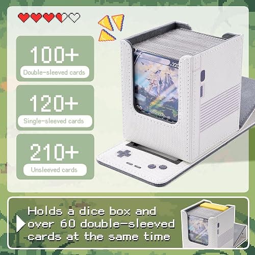 Retro Gaming Console Appearance MTG Deck Box with Commander Display, Card Deck Case Fit 120 Single Sleeved Cards, PU Leather Magnetic Card Storage Box with 2 Dividers, Compatible with TCG/PTCG (Pink) thumbnail 4