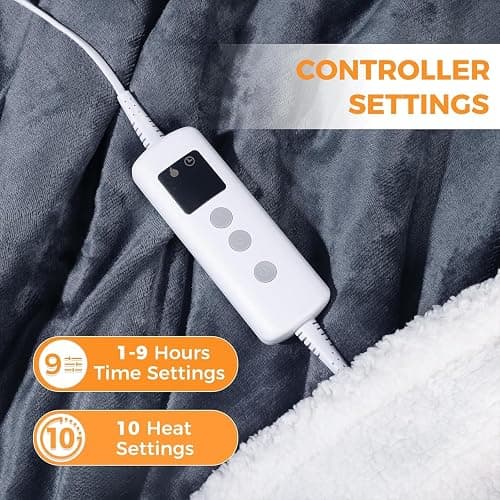 PROALLER Heated Blanket Electric Blanket Grey 50x60in, 10 Levels &1-9H Timer Auto-Off, Machine Washable, Soft Flannel Sherpa Full Body Warming, Sofa Bed Office Use, Heating Blanket thumbnail 5