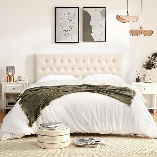 Huatean Home Tufted Upholstered Headboard Queen Size, Solid Wood Head Board with Durable Metal Legs, Adjustable Height Bed headboard from 37” to 51” Fabric Headboard in Modern Button Design, Beige thumbnail 3