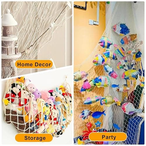 Wulitaotao 2 PCS Fish Net Decorations,80 x 40 Inch,Ocean Themed Party Decor | Fish Net for Table Decor, Nautical Wall Hanging Fishing Net for Coastal Bedroom, Bathroom, or Under The Sea Party Decorations thumbnail 5