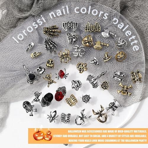 3D Halloween Nail Charms, 75 Pcs Retro Ghost Claws Spider Skull Metal Nail Art Charms Skeleton Pumpkin Nail Gems Rhinestones Nail Accessories for Nail Decorations DIY Crafts (Multi-Colored) thumbnail 3