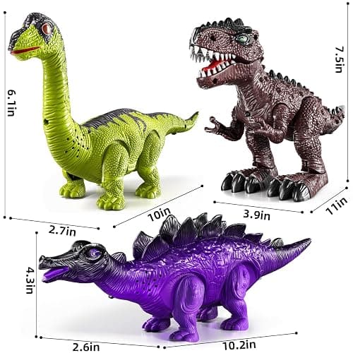 TEMI 3 Pack Electrical Walking Dinosaur Toys for Toddlers 3-4 3-5 Years with Sound and Light Up, Toddler Robot Dinosaur, Brachiosaurus, Stegosaurus Dinosaur Figures for Kids thumbnail 3