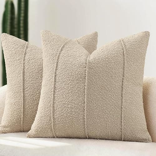 YCOLL Bouclé Kissenbezug 40x40 2er Set, Weiche Struktur Kissenbezüge mit Streifen, Moderne Kuschelige Dekokissen für Sofa, Couch & Bett, Kissenhüllen für Wohnzimmer, Haferfarben - Image 1