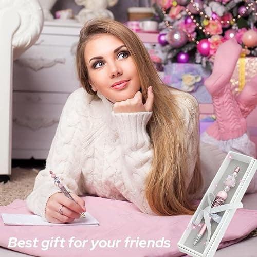 KUNHEHO 25Pcs Pink Beadable Pens Bulk Diamond Ballpoint Pens Retractable Writing Pens Bead Pens DIY Focal Beads Pens Making Kit Gifts for School Office Teacher Staff Students thumbnail 2