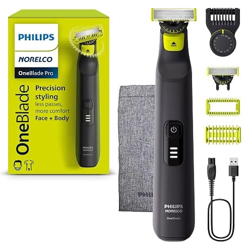 Norelco Philips OneBlade Pro 360 Face + Body, Electric Shaver, Beard Trimmer and Body Groomer, with 360 Blade Technology, 14-Length Precision Comb, Body Kit, Soft Pouch, Model QP6542/70 - Image 1