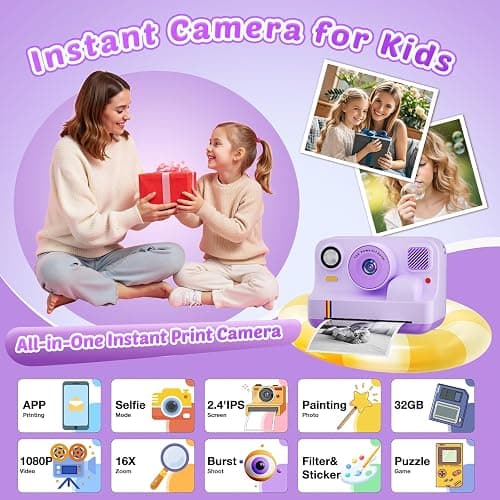Instant Print Camera for Kids, App Printing, 1080P Video, Dual-Lens Selfie Digital Camera with 32G SD, Christmas Birthday Gifts for Girls Boys 4 5 6 7 8 9 10 11 12 Year Old, Toddler Toy_Purple thumbnail 2
