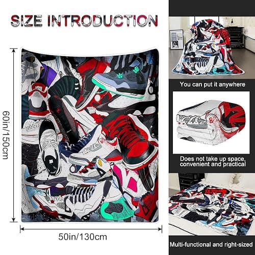 EISKBC Basketball Sneaker Blanket for Boys, Soft Cozy Warm Flannel Fleece, Decorative for Sofa, Couch, Chair, Bed, Living Room, 60x50inch thumbnail 2