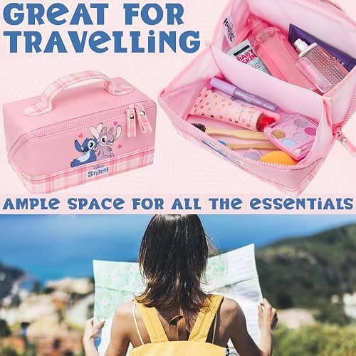 Get Trend Disney Stitch Toiletry Bag, Travel Essentials, Girls Makeup Bag Cruise Essentials, Travel Accessories, Gifts for Women, Teens (Pink Stitch Angel) thumbnail 3