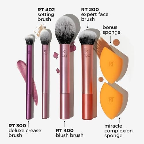 Real Techniques 6 Piece Everyday Essentials Makeup Brush Set, Includes 4 Brushes & 2 Makeup Sponges, For Foundation, Blush, Bronzer, Contour, Eyeshadow, & Powder, Travel Gift Set, Cruelty-Free & Vegan thumbnail 4