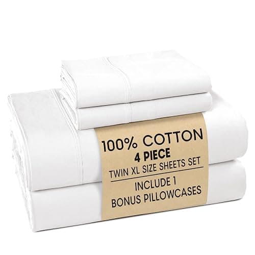 Casa Platino Twin XL Sheets Set –100% Cotton Twin XL Sheets with 2 Pillowcases, Lightweight Feel & Secure Fit, Crisp & Breathable Percale Weave with 15" Deep Pocket, Soft and Cozy – Pure White - Image 1