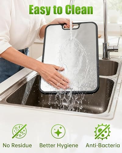 Washour Titanium Cutting Boards for Kitchen, Non Toxic 2-in-1 Cutting Board Double Sided, Food Grade Chopping Boards for Fresh Meat Vegetable, Easy to Clean Large Size 16”×11” thumbnail 5